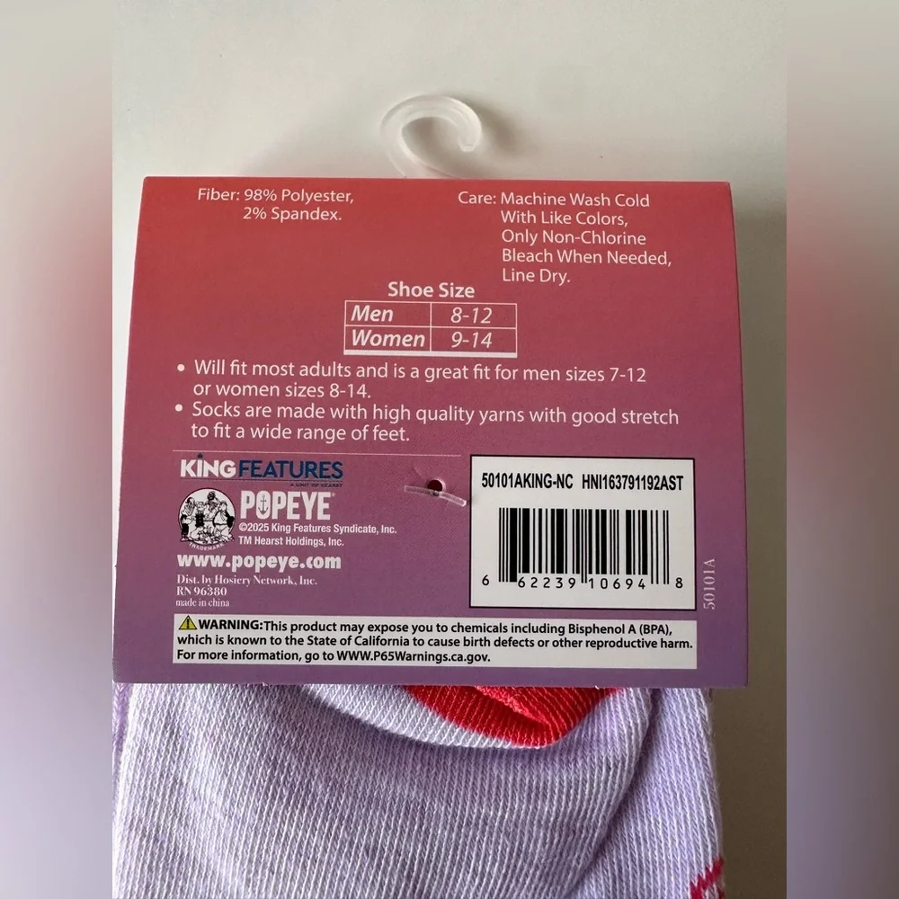 Popeye  Character Socks with‎ Red Trim